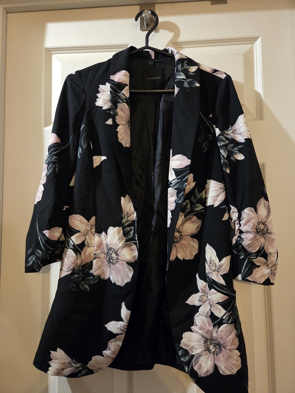 Dynamite Black Blazer with Soft Pink Floral Print